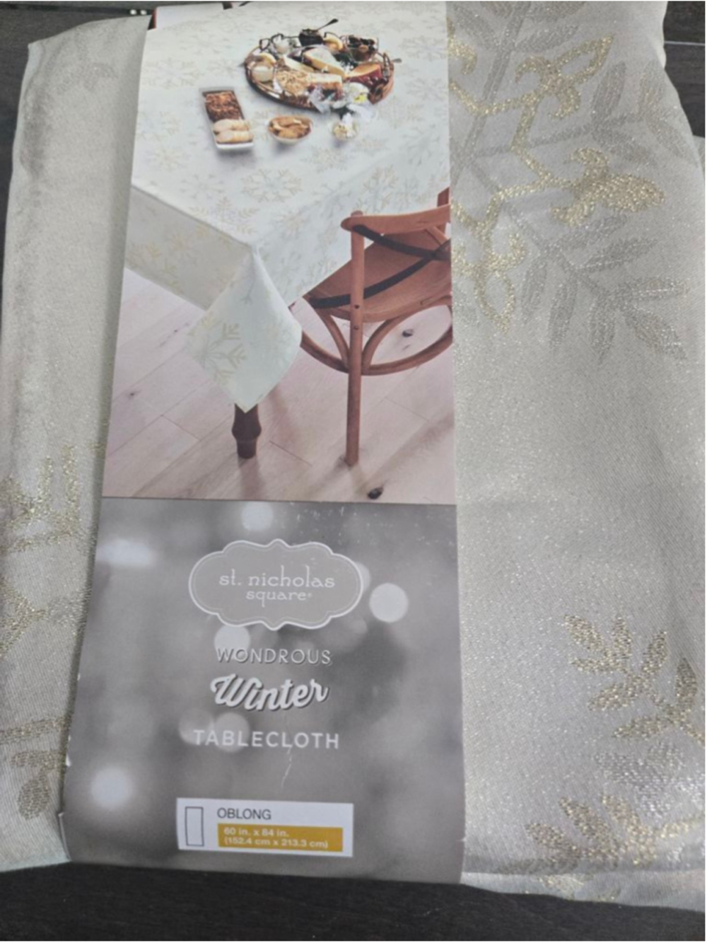 St. Nicholas Square Wondrous Winter Tablecloth White Gold One Size